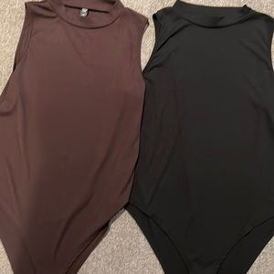 SHEIN 4XL (equates 3XL) lot of 2 ribbed bodysuits. Snaps at crouch. Black brown